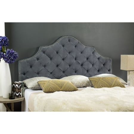 SAFAVIEH Arebelle Rustic Glam Tufted Headboard with Nail Heads Full Grey