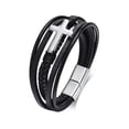 thumbnail image 4 of 20cm Black Genuine Leather for Male Bracelet Silver/Black Cross Bangle 7.87", 4 of 7