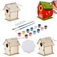Hvxrjkn DIY Wooden Bird House Kit, 4 Pack with 12 Pigments, 2 Brushes