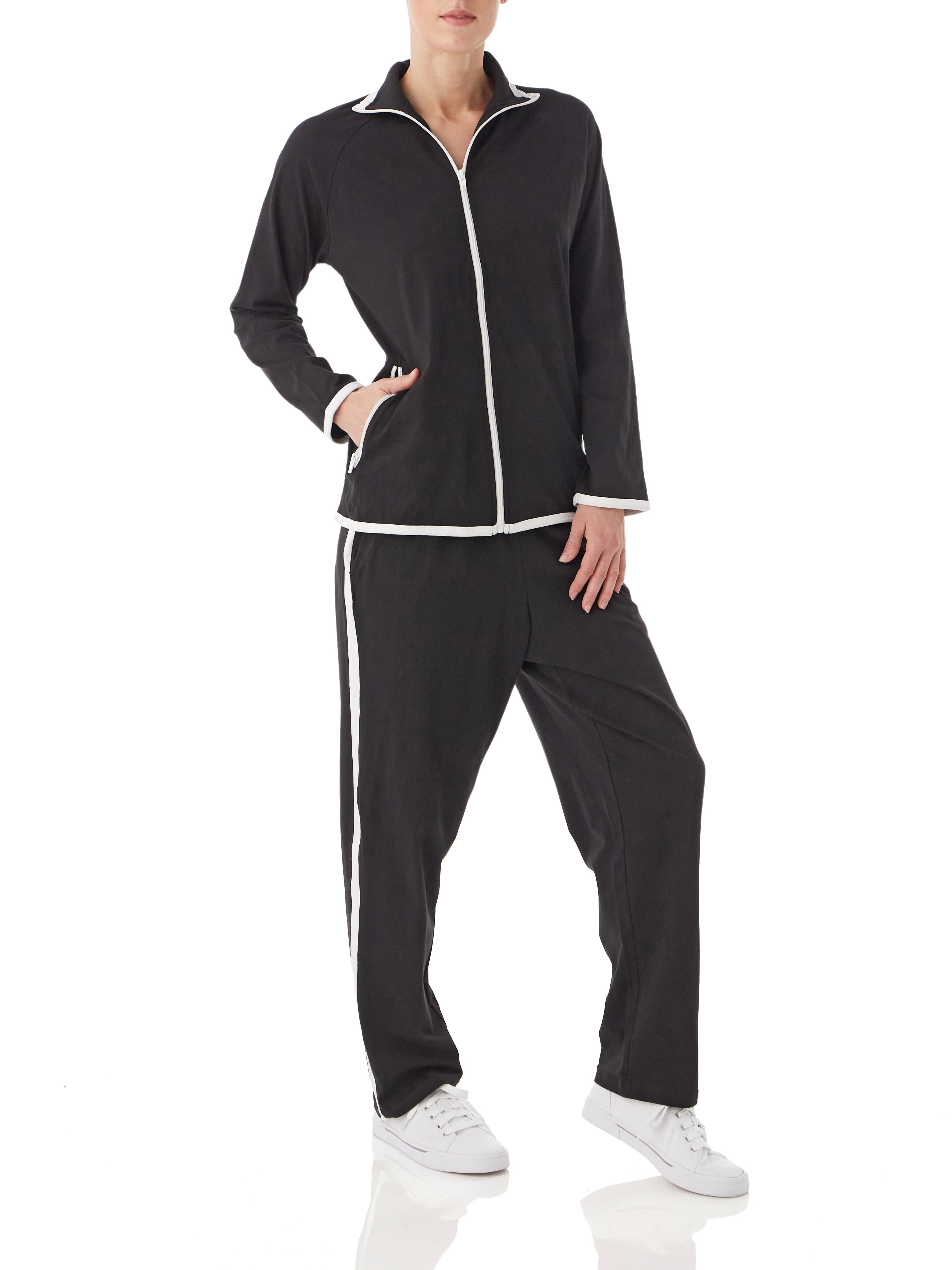 Women’s Striped Sweat Suit Set 100% Cotton Pants and Jacket Outfit 
