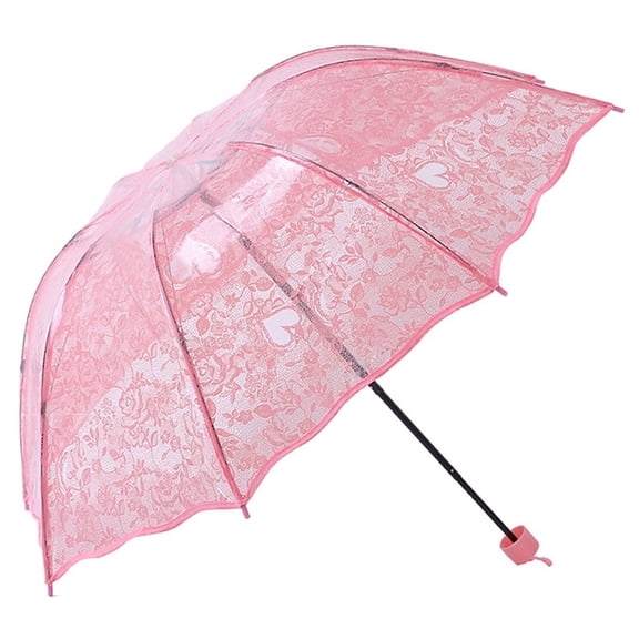 Transparent Heart Print Folding Sun Umbrella, Cute Lace Parasol