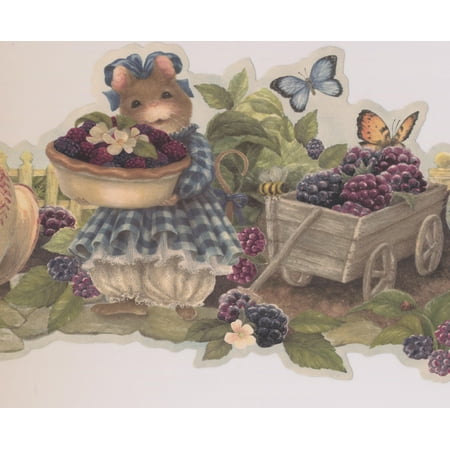 Mouse Offering Berries Farmhouse Wallpaper Border Retro Design, Roll 15 ...