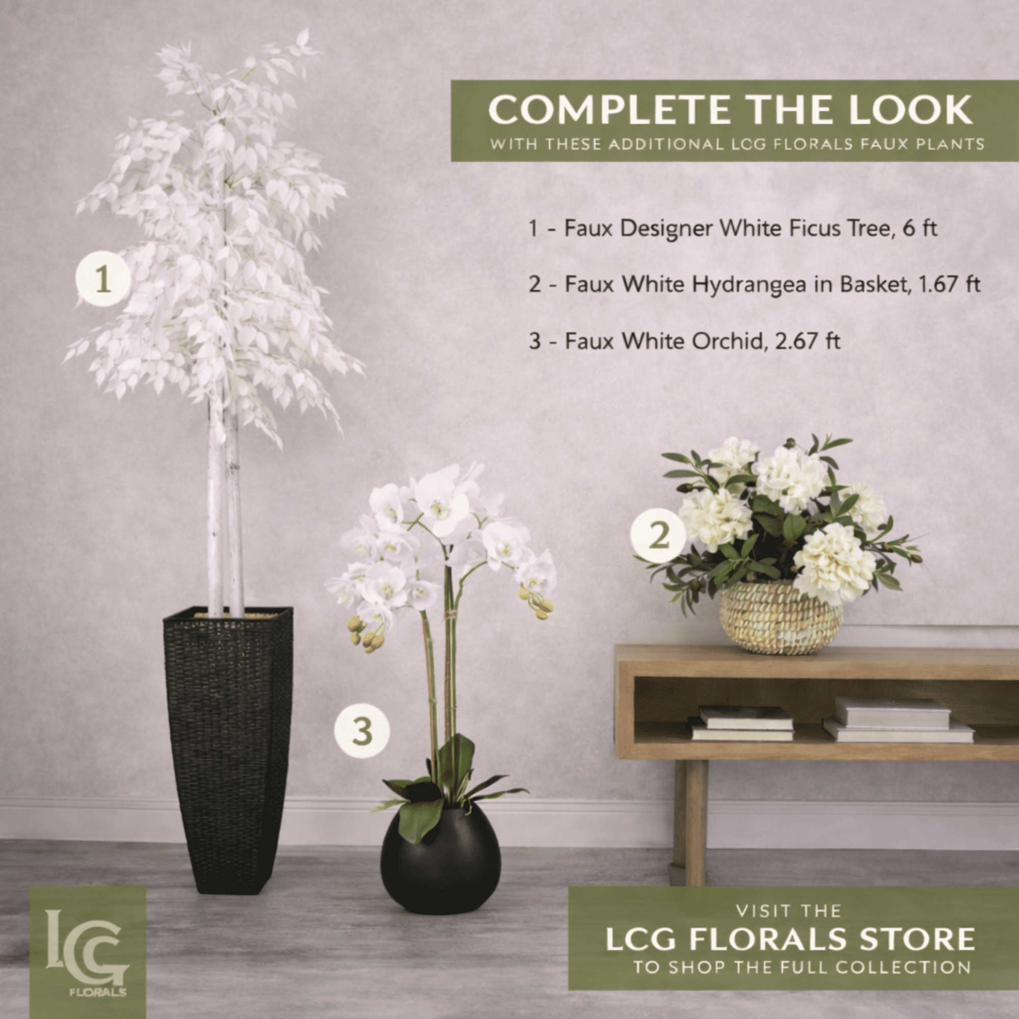 Artificial Plant, 2.67ft Artificial White Orchid in a Black Embossed Ceramic Pot by LCG Florals, Faux Designer Fake Indoor Tree for Living Room, Office, and Home Décor