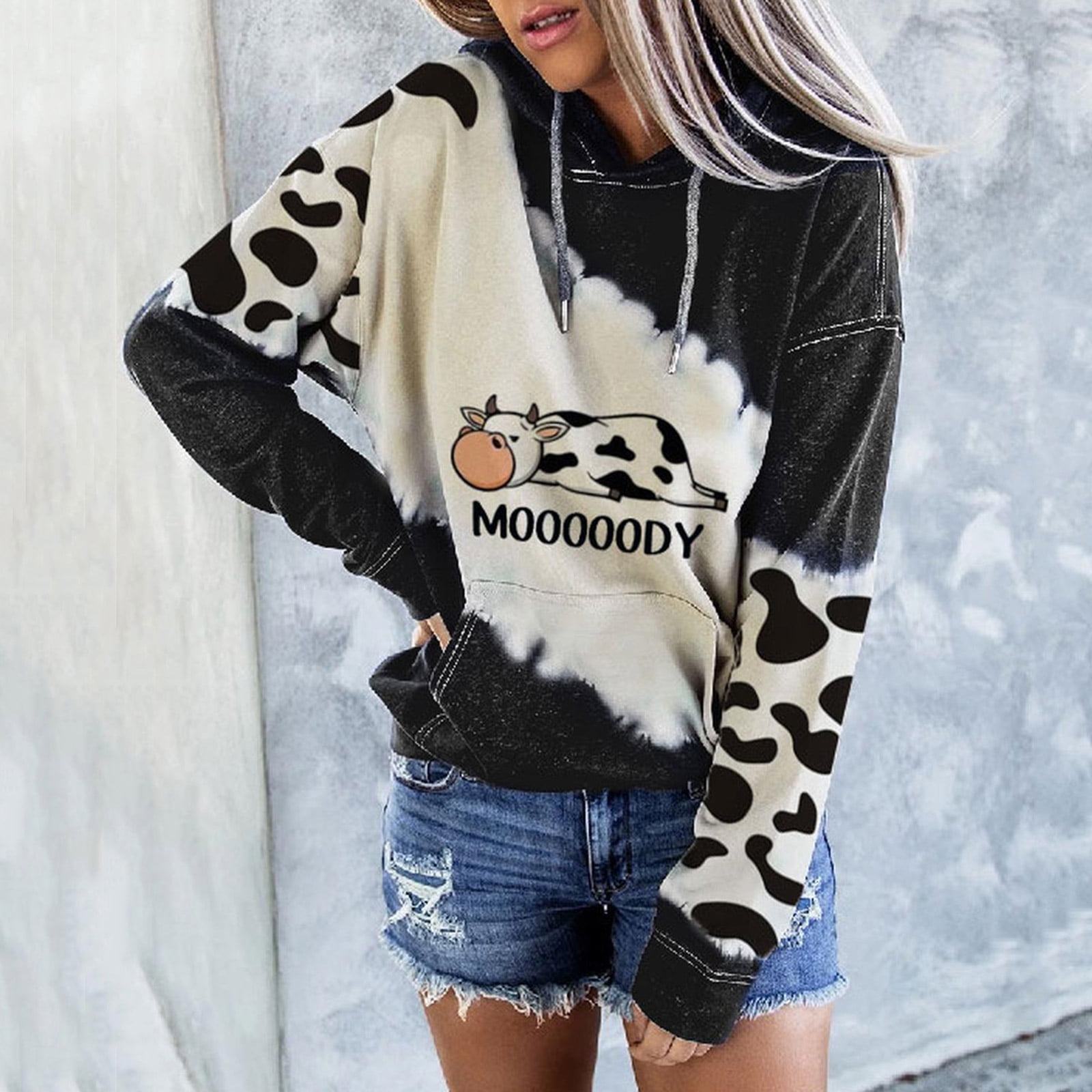  @-H78 Black Ladies Casual Outfits Cuff Short Sleeve Outfits  Sweatshirt for Juniors Boat Neck Cow Print Stuff Relaxed Fit Long Kawaii  Winter Fall Outfits 2023 Clothes AZ S : Clothing, Shoes