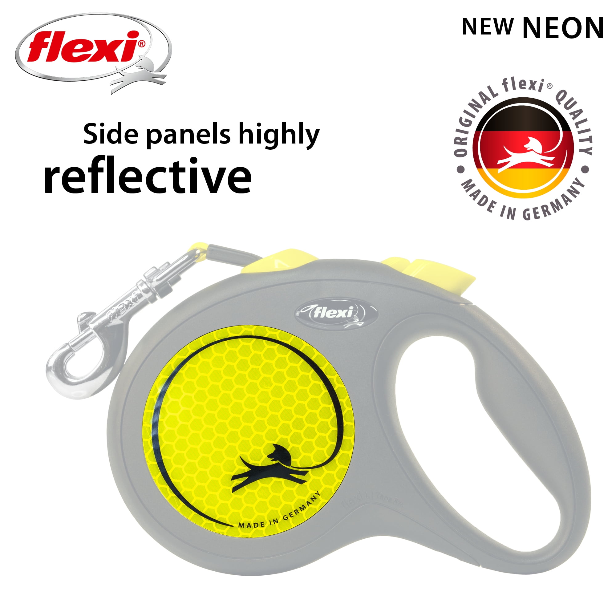 Flexi New Neon Tape Retractable Dog Leash, Black/Neon 16ft (for Dogs up to 110 lbs)