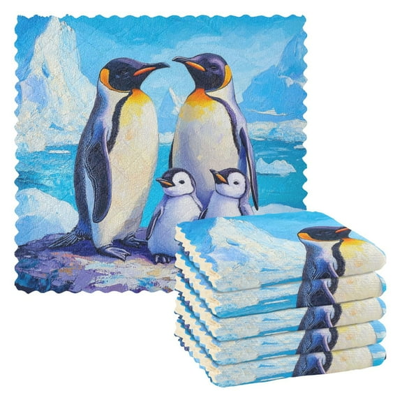 Qxltty Penguin Family Pattern Kitchen Towels Set of 6 Ultra Soft Absorbent Quick Drying Dish Cloths 11 x 11in