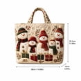 thumbnail image 3 of Large Utility Tote Bag with 3D Snowman Quilted Design, 15X14X4 Inches, Cream with Red and Green Accents for Women Holiday Shopping, 3 of 6