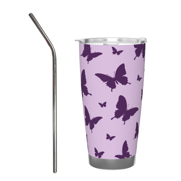 20oz Purple Butterfly Tumbler Insulated Car Cup Lavender Travel Coffee Cup Gift for Women with Stainless Steel Straw
