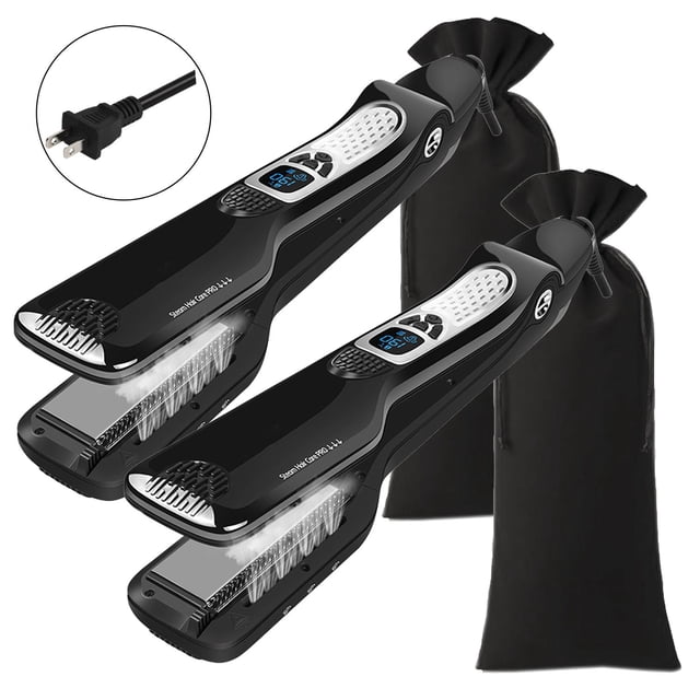 Planchas Modernas TitaniumSteamBlack 2Pzas Plancha Negro Bolsa Negro 110-240V 160-230°C Placa 100mm x 42 mm Cerámica de