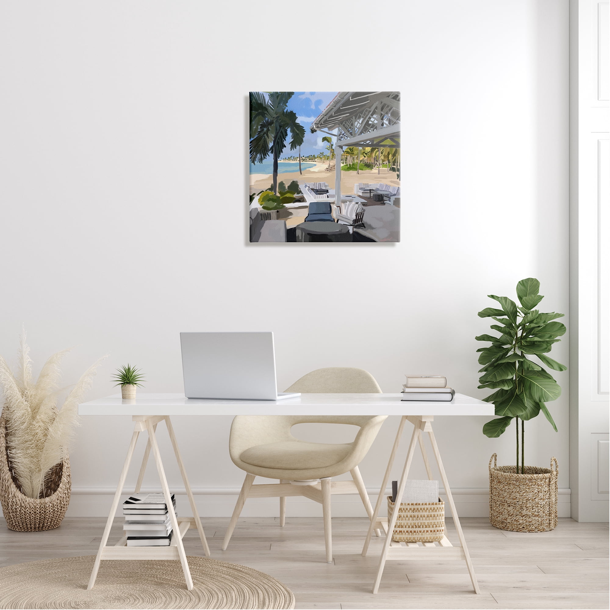 Stupell Industries Tropical Ocean Pergola Patio Lush Palm Trees Graphic Art Gallery Wrapped Canvas Print Wall Art, Design by Amelia Noyes