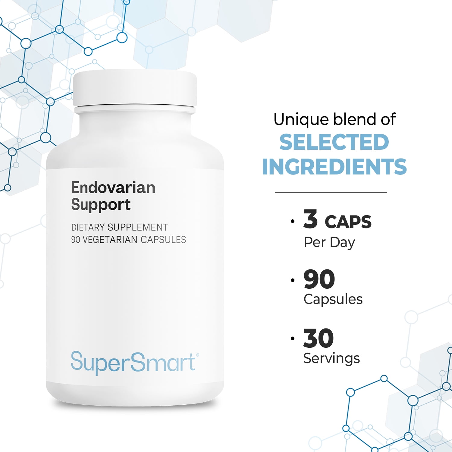 SuperSmart Endovarian Support (Advanced Formula) - Natural Supplement with PEA, NAC, ALA, Magnesium, Trans-Resveratrol | Non-GMO & Gluten-Free - 90 Vegetarian Capsules