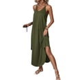 thumbnail image 1 of Daiosportswear Robe Longue d'Été Sans Manches à Bretelles et Ourlet Incurvé pour Femmes, Couleur Unie, Col Rond, Bretelles, Dos Nu, Plage, Robe d'Été, Robe à Manches Courtes pour Femmes, Vert Armée TTG(TTG), 1 of 5