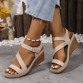 thumbnail image 3 of Women's Orthopedic Sandals High Heeled Platform Wedges Open Toe Crooss Strap Hook and Loop Casual Slingback Beach Vacation Dress Shoes Beige Size 9.5, 3 of 7