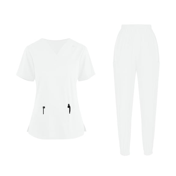 Ailaofu Women's Scrubs Set V Neck Pocket Top and Elastic Waist Jogger Pants Medical Uniform