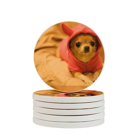 

Circular Drink Coasters Set Cut Out Chihuahua Puppy Dog Kids Beautiful Home Decor Diatomite Heat-Resistant Diatomite Protect Table Countertop