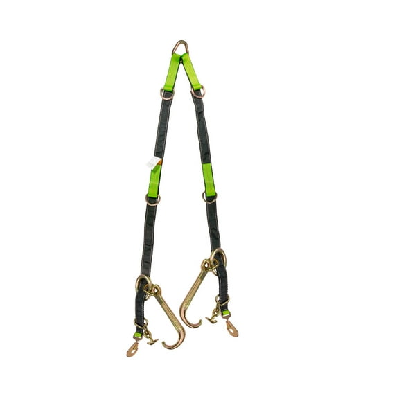V Bridle Tow Strap w/ Snap Hook, 15" J-Hooks, & T-J Hook - 3333 lbs WLL, Leg Size-36"-48" High Abrasion Recovery V Strap w/ D Ring Middle, Towing Equipment for Car Hauler & Rollback