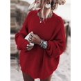 thumbnail image 4 of Women'S Oversized Sweaters Batwing Sleeve Mock Neck Jumper Tops Chunky Knit Pullover Sweater Red M, 4 of 9