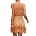 thumbnail image 3 of MAWCLOS Robe Mini pour Femmes Imprimé Floral Été Plage Robe d'Été Sans Manches Robe Camisole Vacances Col en V Blanc et Orange P, 3 of 3