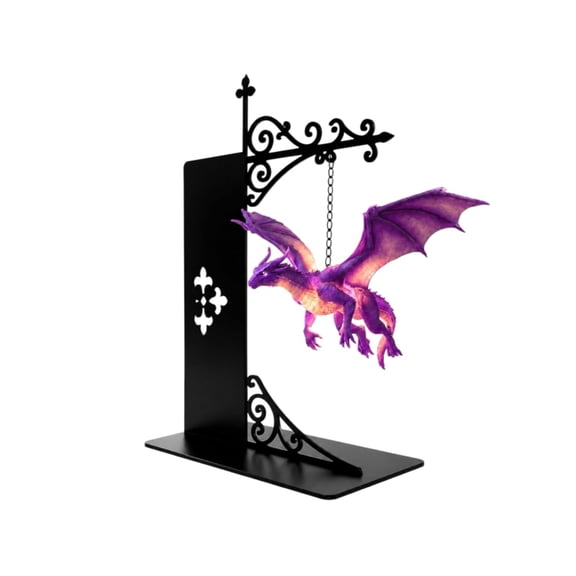 Magical Floating Dragon Bookshelf Lamp, Hanging Glowing Dragon Decor Light, Black Iron Stand Accent Ornament for Gothic Home Halloween Fantasy Theme Decoration