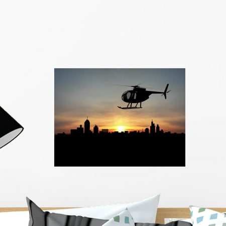 Helicopter 3D over Night Wall Mural by Wallmonkeys Peel and Stick Graphic (18 in W x 14 in H)