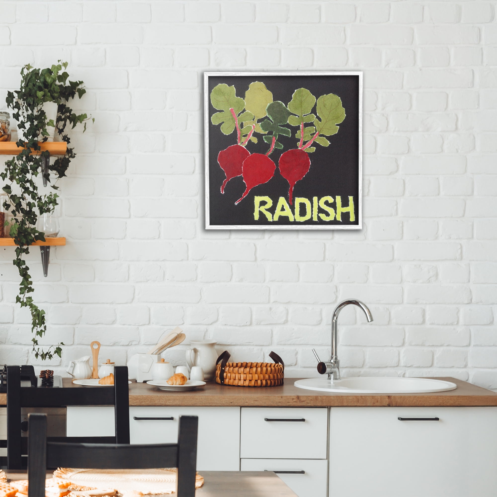 Stupell Industries Collaged Radish Vegetables White Framed Giclee Art, design by Nancy Overton