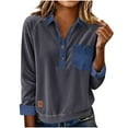 thumbnail image 2 of AUNVITO Women's Casual Sweatshirt Long Sleeve Turn-Down Collar Denim Patchwork with Stitching Detail Fashionable and Sporty Style, 2 of 6