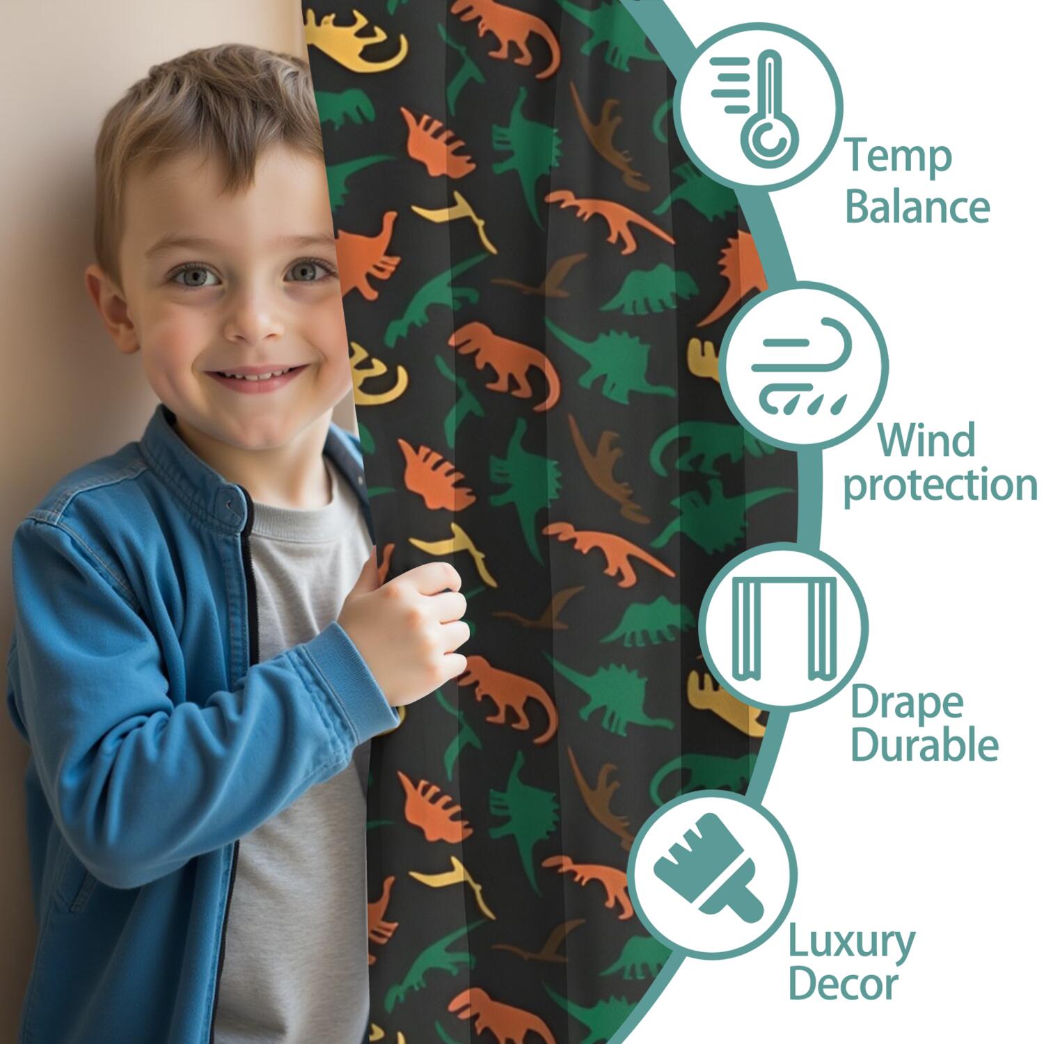 Blackout Kids Curtains,Colorful Camouflage Dinosaurs Pattern Childrens Insulated Curtains Set Of 2,Bedroom Essentials,Toddler Room Decor 42"x63"