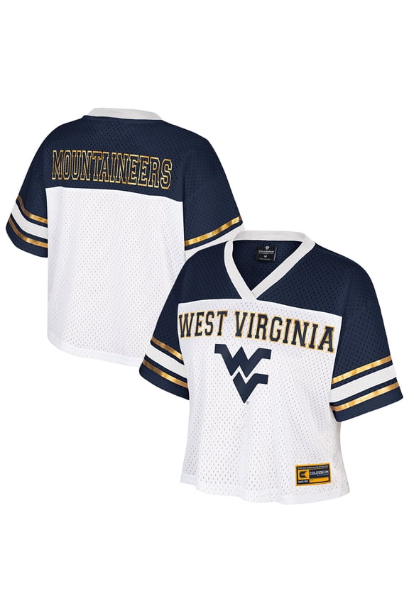 Women's Colosseum White West Virginia Mountaineers Treasure Cropped Football Jersey