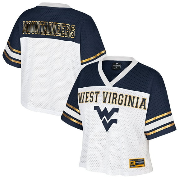 Women's Colosseum White West Virginia Mountaineers Treasure Cropped Football Jersey
