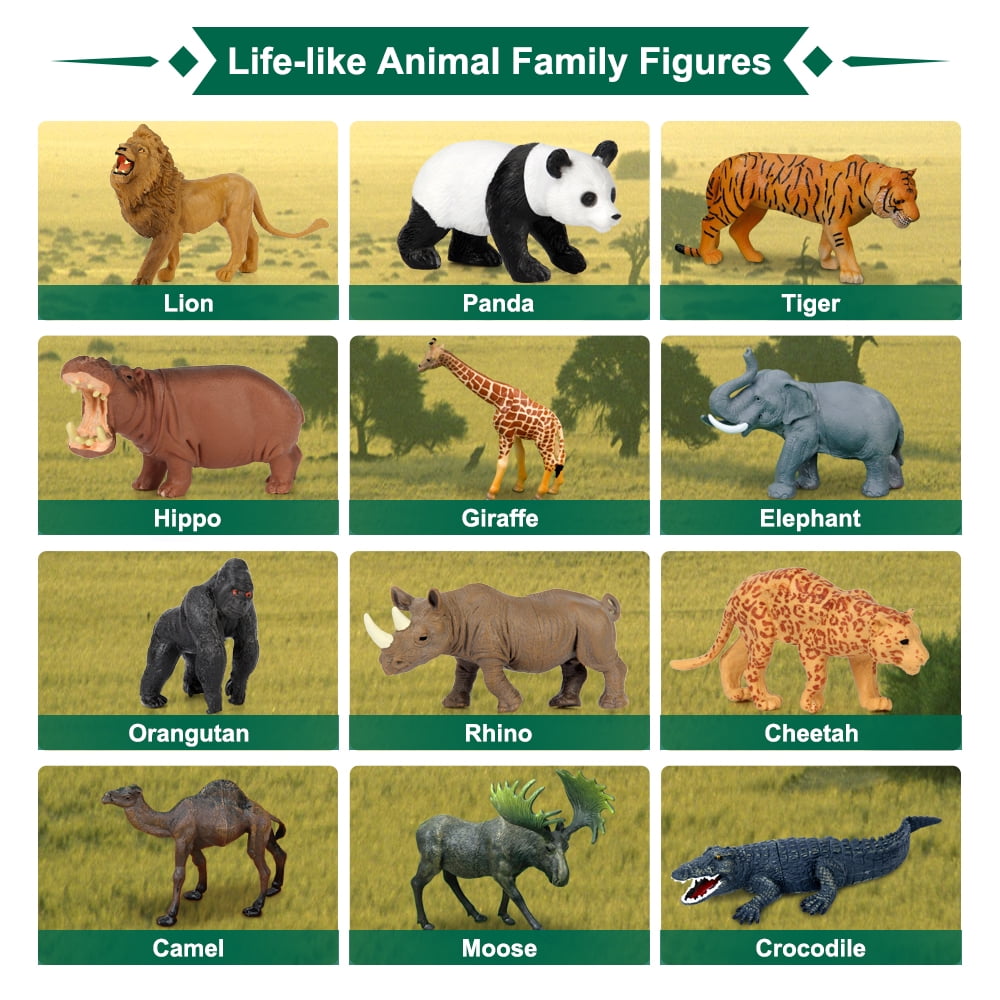 Safari Animal Toys Figures, 12 PCS Realistic Jumbo Wild Jungle Animals Figurines, Large African Zoo Animal Playset Mini Animals Figures, Plastic Animal Learning Toys for Kids Toddlers Boys Girls