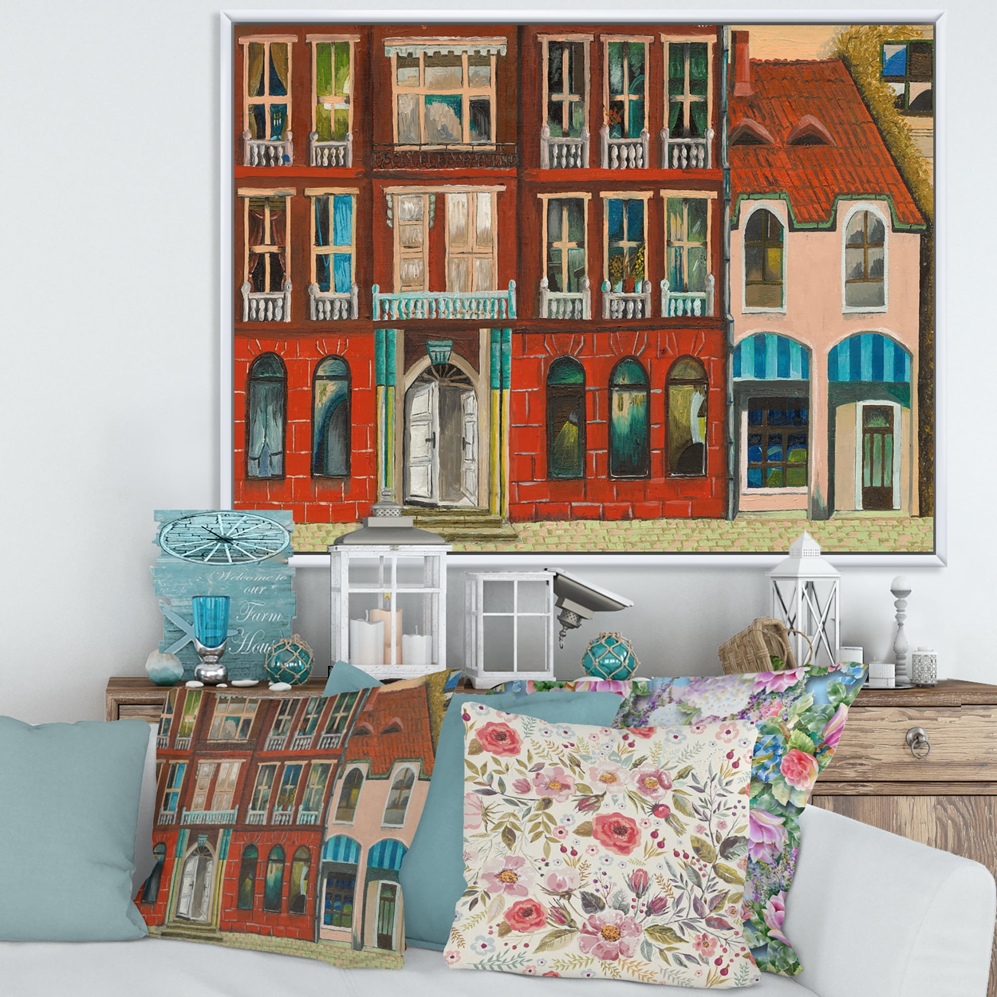 Designart 'Vintage Red Facade of Shop In Paris I' French Country Framed Canvas Wall Art Print