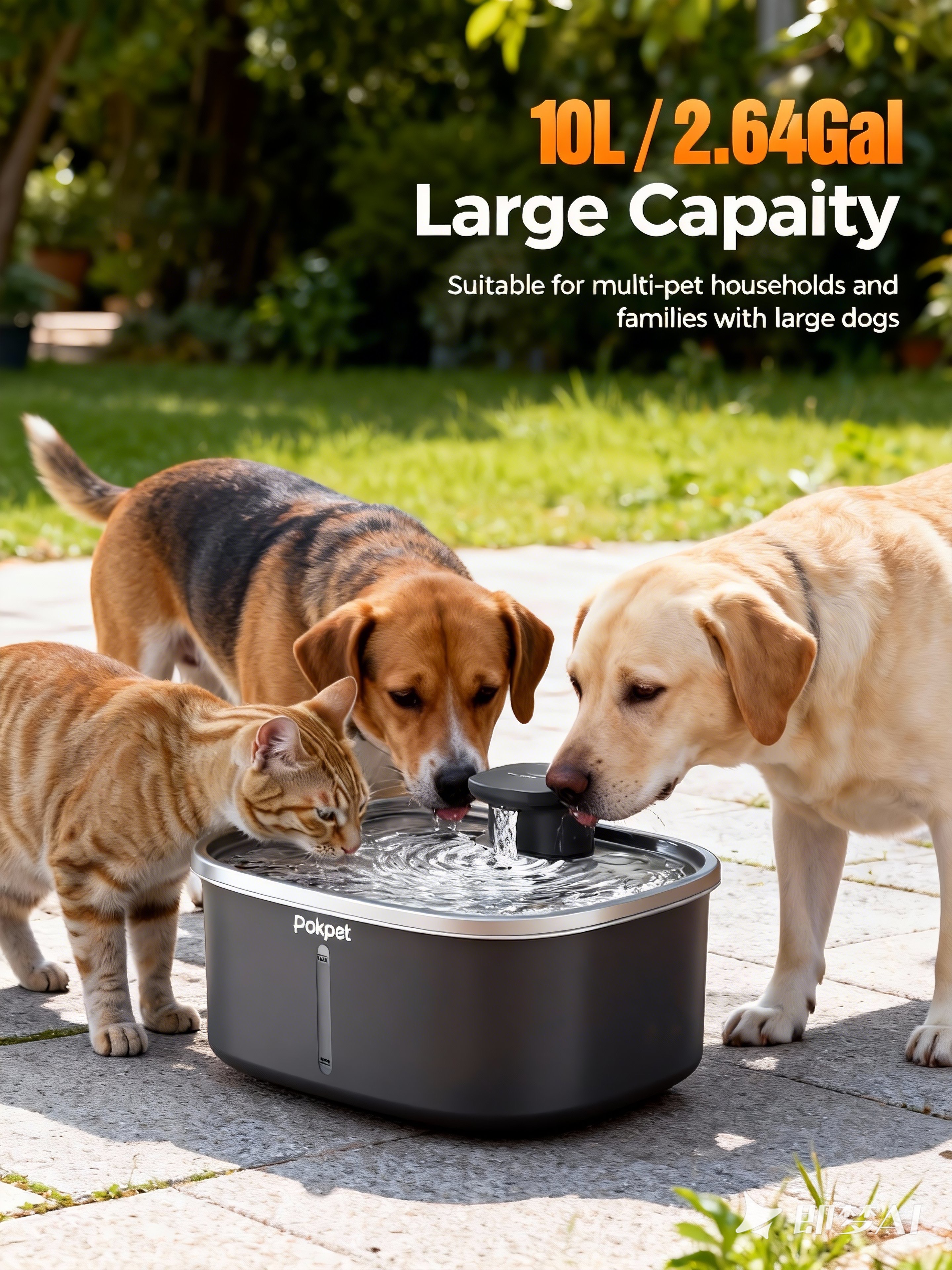 2.64 Gallon Large Capacity Automatic Dog Cat Water Fountain, Black