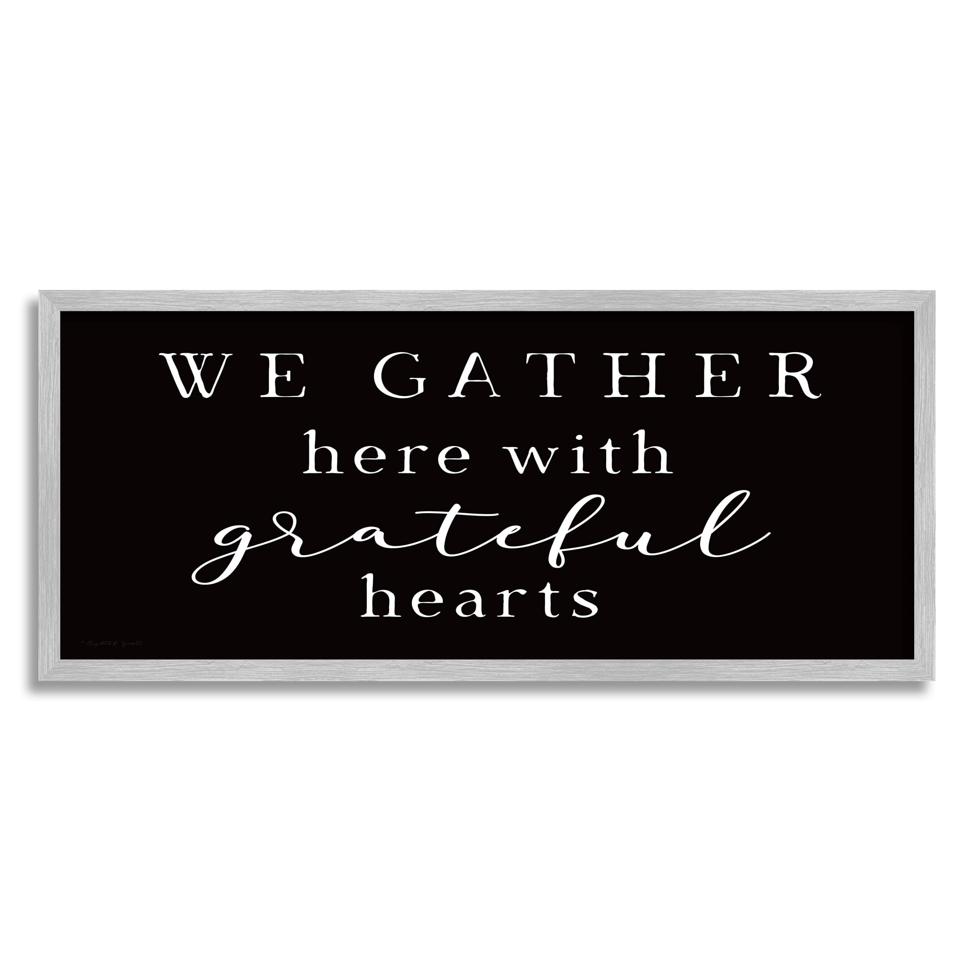 Stupell Industries Gather With Grateful Hearts Family Typography Sign Graphic Art Gray Framed Art Print Wall Art, Design by Elizabeth Tyndall
