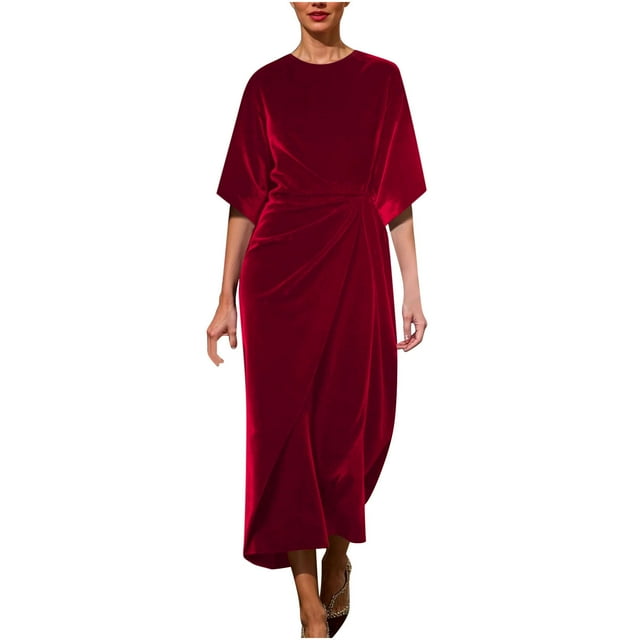 Floleo Robe Décontractée d'Été pour Femmes à Col en V avec Boutons, Manches Longues, Confortable pour un Usage Quotidien, Couleur Unie, Robe Mini Ample pour Printemps Automne (Rouge, P)