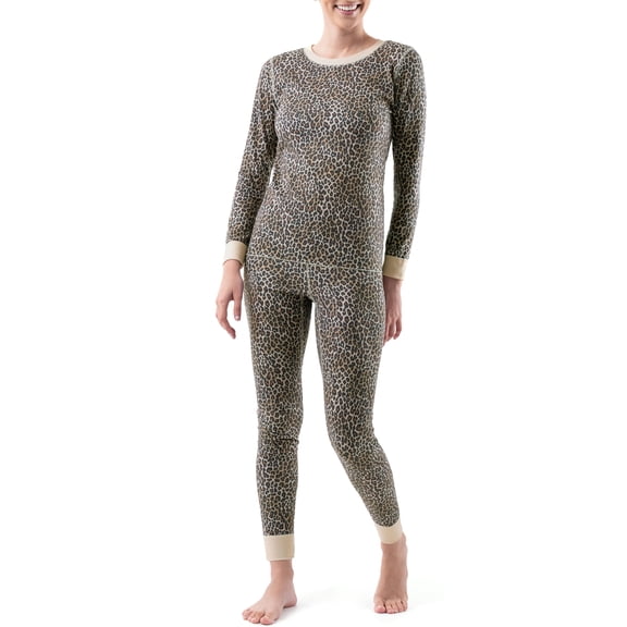Fruit of the Loom Women's and Women's Plus Long Underwear 2-Piece Waffle Top and Bottom Thermal Set, Prints