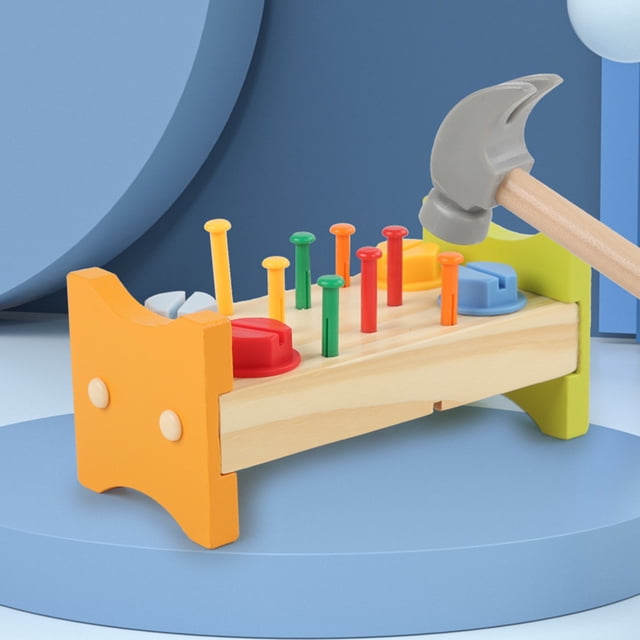 UPOUART Wooden Pounding Peg Workbench with Hammer for Toddlers to Play and Learn Safely Assorted Color