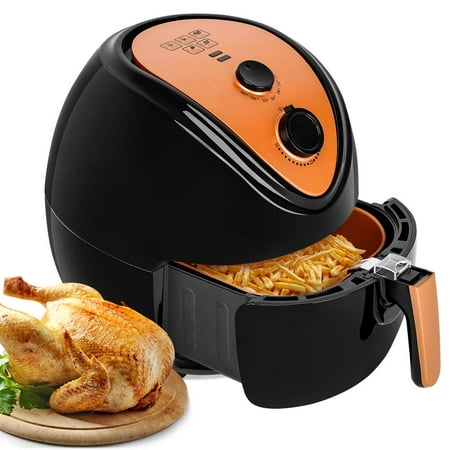 SHINEURI Electric 5.6QT Air Fryer with Nonstick Slide Out Basket & Removable Crisping Tray Adjustable Temperature & Time Dial Multi Purpose - Frying Roasting Grilling Fish Steak Fresh Fries