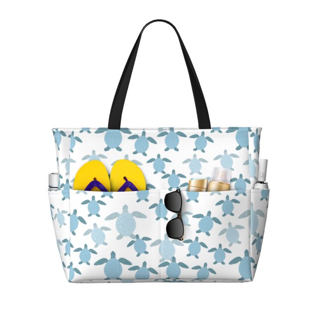 Disketp Hand Drawn Turtle Bolsa de Playa de Gran Capacidad, Bolso Impermeable y a Prueba de Arena para Mujer, Ideal para Playa, Piscina y Natación