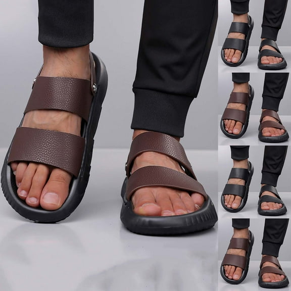 Men's Slippers Flat Heel Breathable Open Toe Casual Versatile Solid Color Slip-on Footwear Beach Sandal Casual Wear Vacation Daily Shoes Brown 8