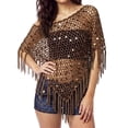 thumbnail image 3 of Sequin Crochet Poncho Cover Up for Women Fringe Asymmetrical Beach Vacation Top, 3 of 5