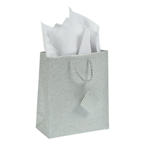 Silver Glitter Medium Gift Bags (Dz) Party Supplies 12 Pieces