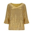thumbnail image 5 of BLVB Womens Sparkly Sequin Tops 3/4 Sleeve Glitter Party Dressy Blouse V-Neck Evening Club Concert Shirt, 5 of 7