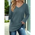 thumbnail image 6 of Womens Long Sleeve Tops V Neck Shirts Light-Weight Tunic Sweaters Fashion Sea Blue XL, 6 of 9
