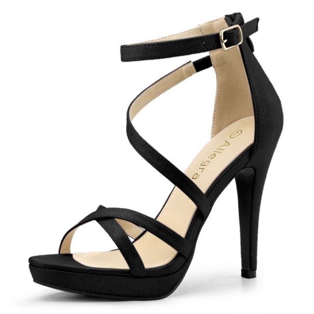 BLISSFUL STEP Women's Solid Color Stiletto Heel Zipper Ankle Strap Platform Sandals
