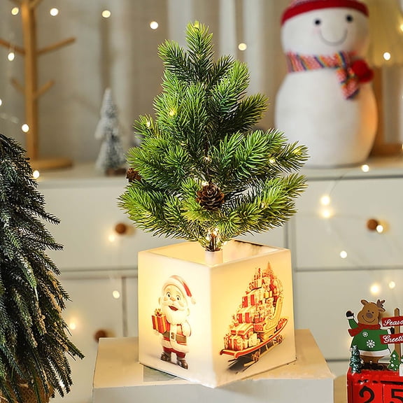 Pre-lit 14.2" Small Christmas Tree, Artificial Mini Christmas Tree with Light-Up Pot, Battery Powered Tabletop Xmas Tree Night Light for Table Desk Home Christmas Decor