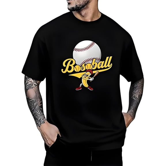 Baseball Shirt Men Baseball Player T-Shirt Short Sleeve Vintage Graphic for Men (Black XXL)