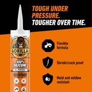 Gorilla Waterproof Caulk & Seal Silicone Sealant, 10oz Cartridge - White Caulking Sealant for Kitchen, Window, Bath, Marine, Door and More