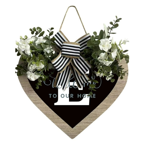 Guirnalda de 26 letras en forma de corazón con el apellido A Z para colgar en la puerta de entrada Guirnalda de primavera para colgar en la puerta de entrada