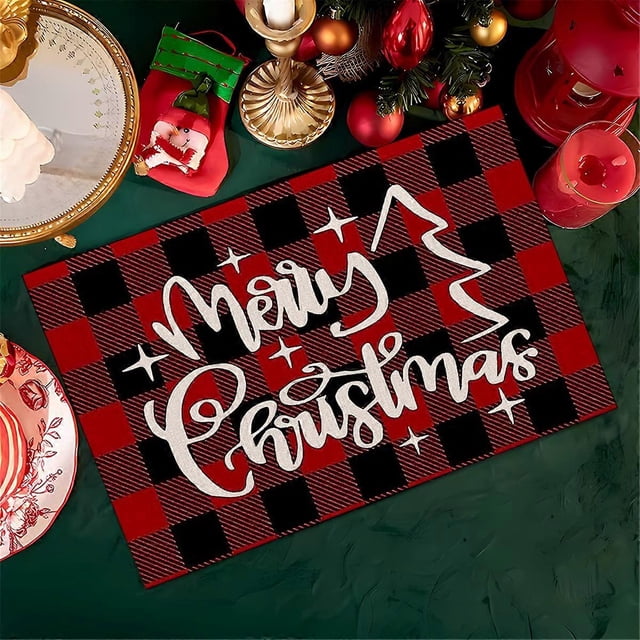 4PCS Xmas Trees Snow Pink Christmas Placemats Winter Table Mats E