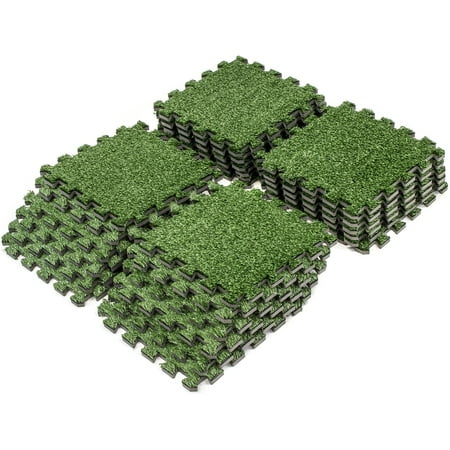 Sorbus Grass Mat Interlocking Floor Tiles – Soft Artificial Grass Carpet – Multipurpose Foam Tile Flooring – Great for Patio, Playroom, Gym, Tradeshow (24 (Best Flooring For Wet Basement)